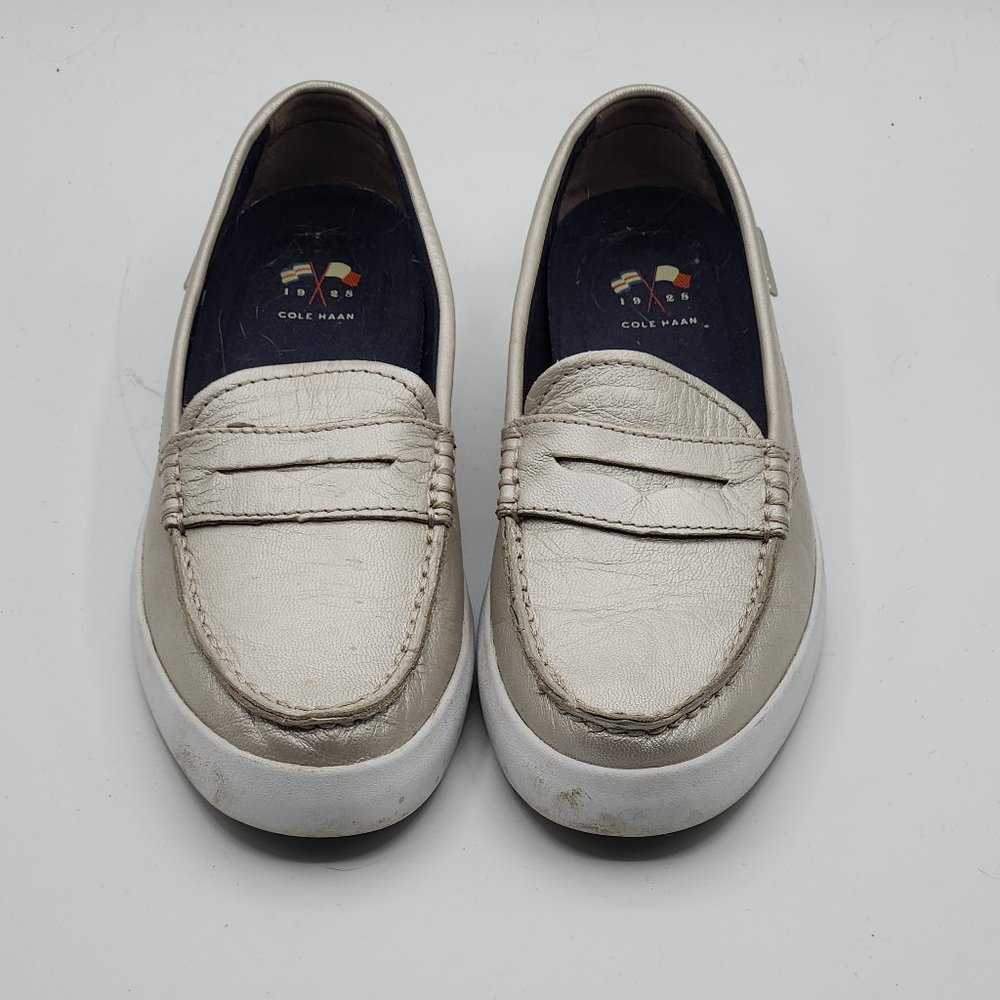 .Cole Haan Grand OS Slip On Silver Loafers